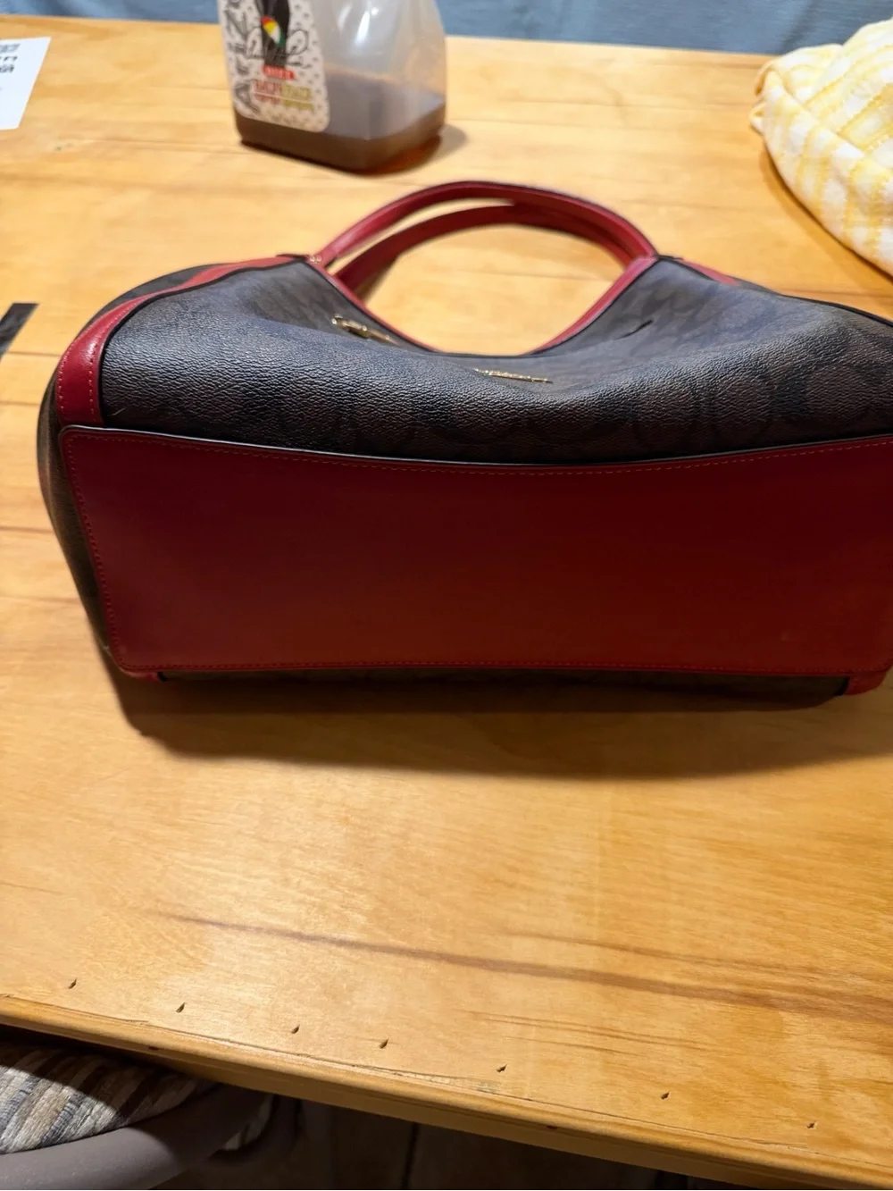 Coach Signature Hobo Bag in Brown with Red Trim